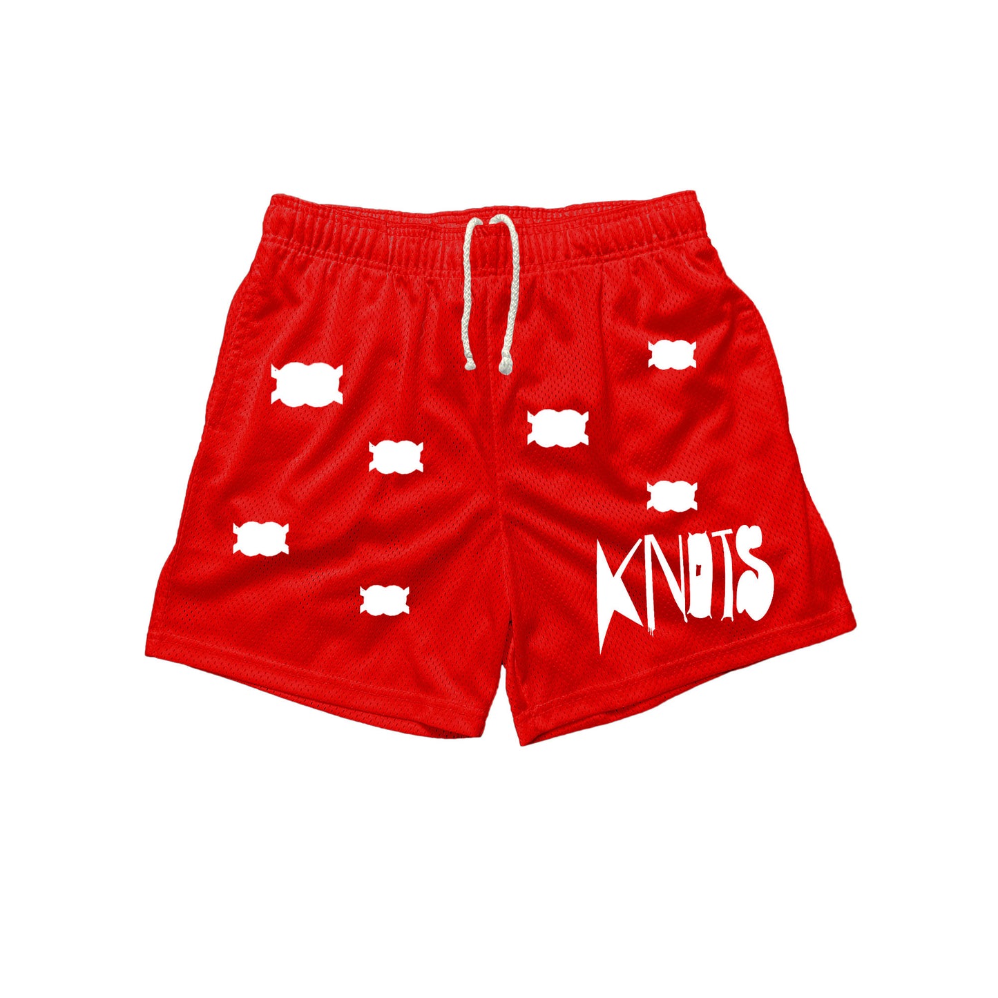 Red “KNOTS” Mesh Shorts